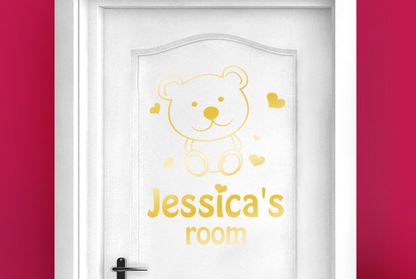 Personalised Cute Teddy Bear Kids Door Room Sticker