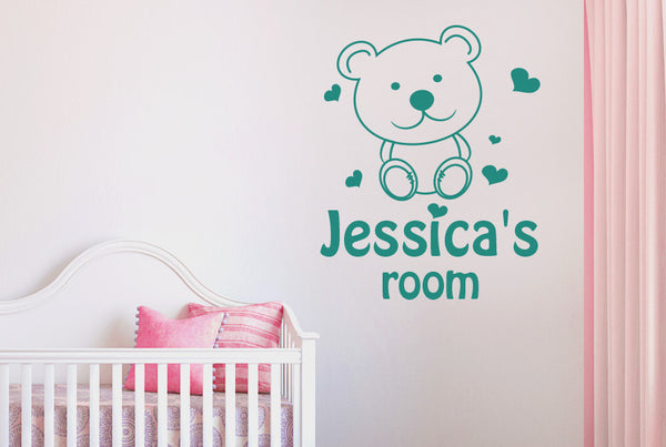 Personalised Cute Teddy Bear Kids Room Sign Wall Sticker