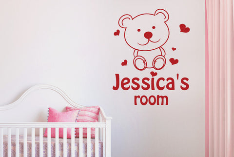 Personalised Cute Teddy Bear Kids Room Sign Wall Sticker