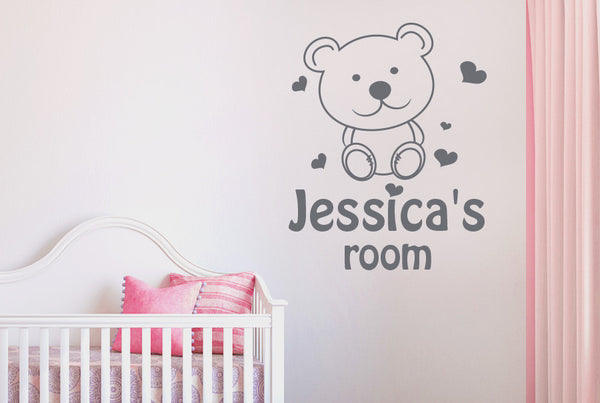 Personalised Cute Teddy Bear Kids Room Sign Wall Sticker