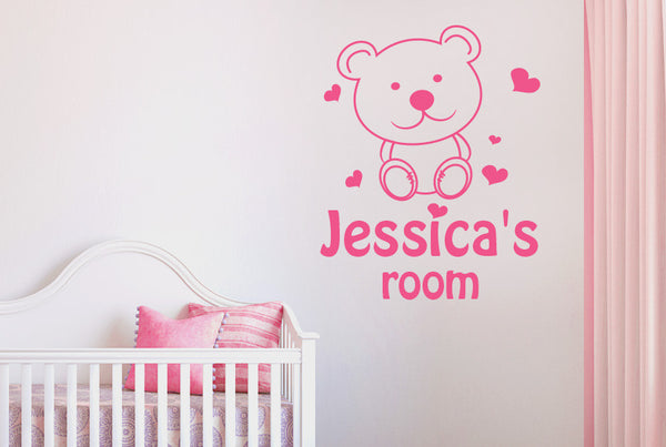 Personalised Cute Teddy Bear Kids Room Sign Wall Sticker