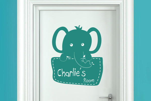 Personalised Elephant Holding Sign Kids Door Room Sticker