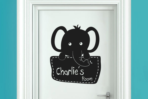 Personalised Elephant Holding Sign Kids Door Room Sticker