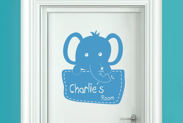 Personalised Elephant Holding Sign Kids Door Room Sticker