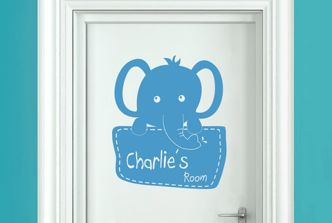 Personalised Elephant Holding Sign Kids Door Room Sticker