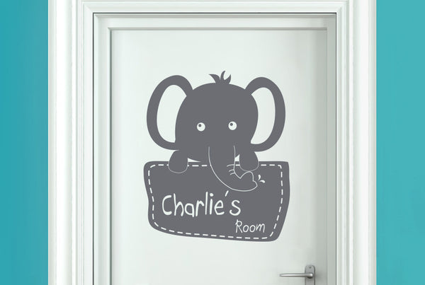 Personalised Elephant Holding Sign Kids Door Room Sticker