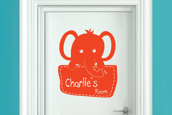 Personalised Elephant Holding Sign Kids Door Room Sticker