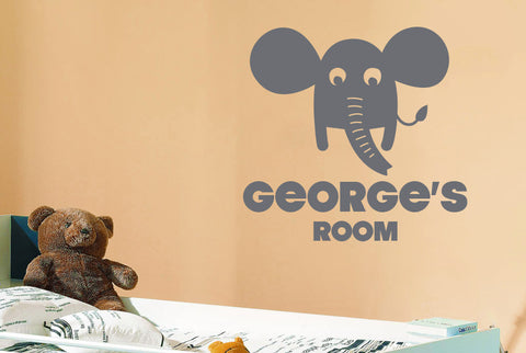 Personalised Elephant Kids Room Sign Wall Sticker