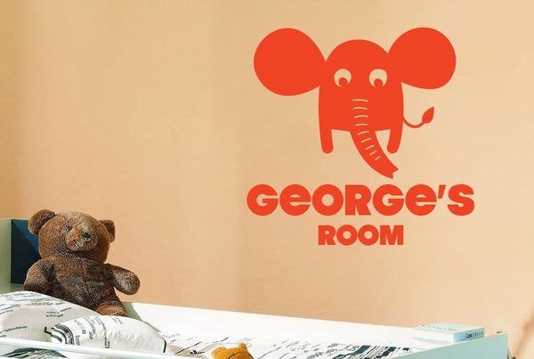 Personalised Elephant Kids Room Sign Wall Sticker