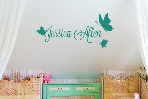 Personalised Name With Three Butterflies Wall Sticker