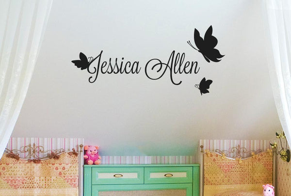 Personalised Name With Three Butterflies Wall Sticker