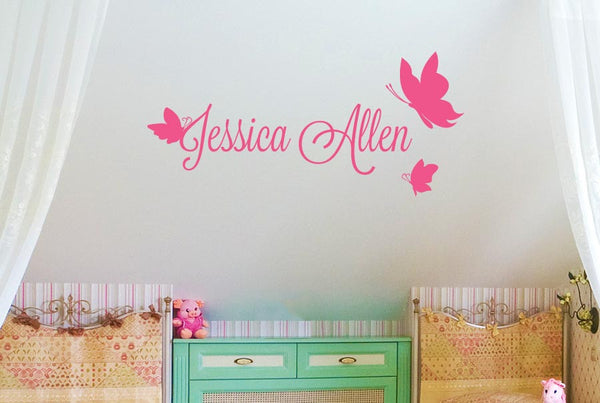Personalised Name With Three Butterflies Wall Sticker