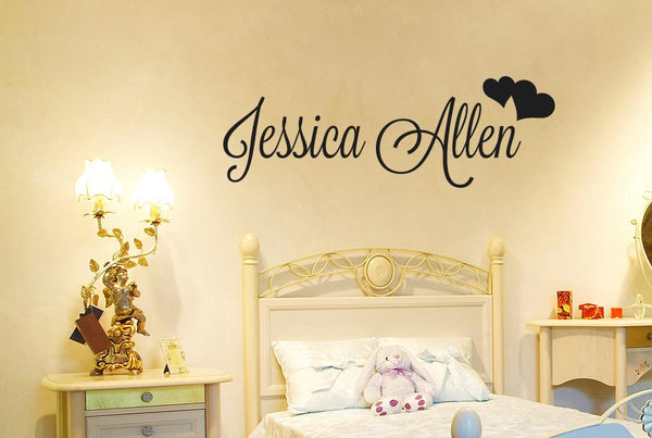 Personalised Name With Two Hearts Wall Sticker