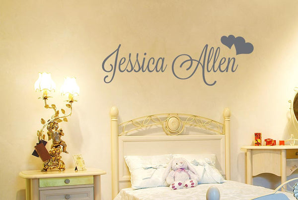 Personalised Name With Two Hearts Wall Sticker