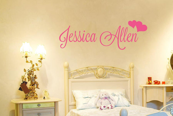 Personalised Name With Two Hearts Wall Sticker