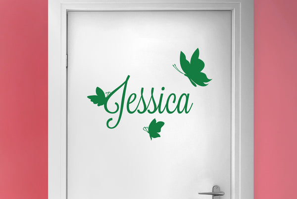 Personalised First Name With Three Butterflies Door Room Sticker