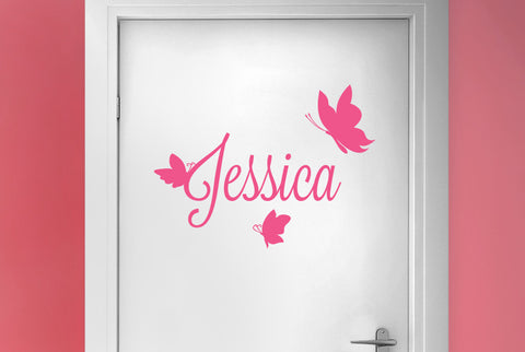 Personalised First Name With Three Butterflies Door Room Sticker