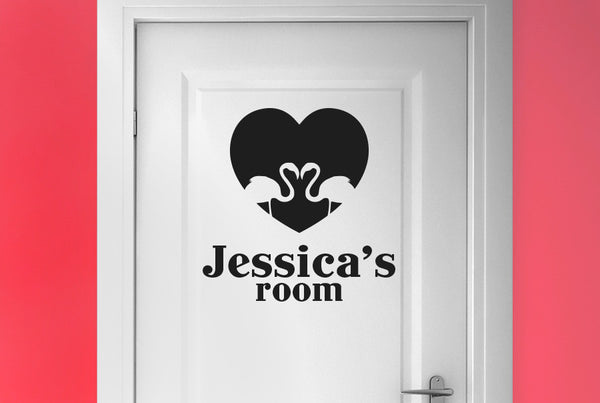 Personalised Flamingo Love Heart Door Room Sticker