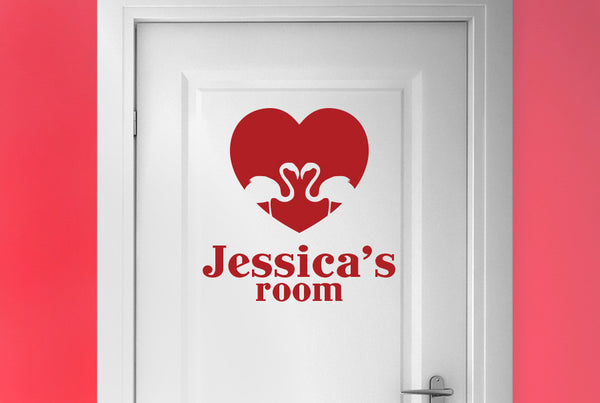 Personalised Flamingo Love Heart Door Room Sticker