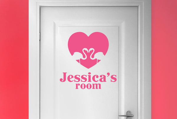 Personalised Flamingo Love Heart Door Room Sticker