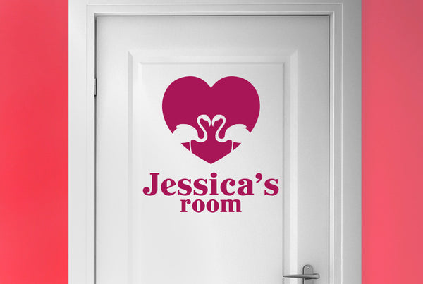 Personalised Flamingo Love Heart Door Room Sticker