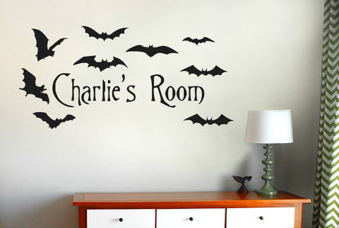Personalised Flying Bats Kids Room Sign Wall Sticker