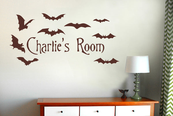 Personalised Flying Bats Kids Room Sign Wall Sticker