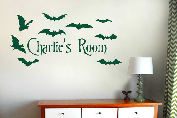 Personalised Flying Bats Kids Room Sign Wall Sticker