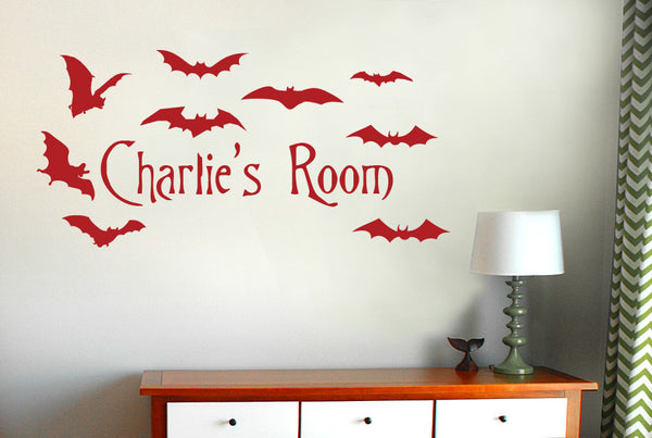 Personalised Flying Bats Kids Room Sign Wall Sticker
