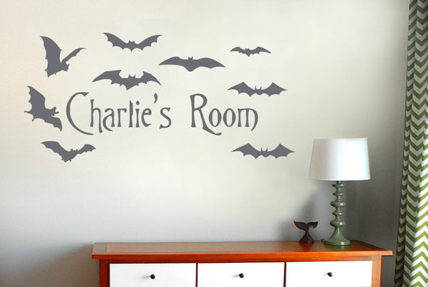 Personalised Flying Bats Kids Room Sign Wall Sticker