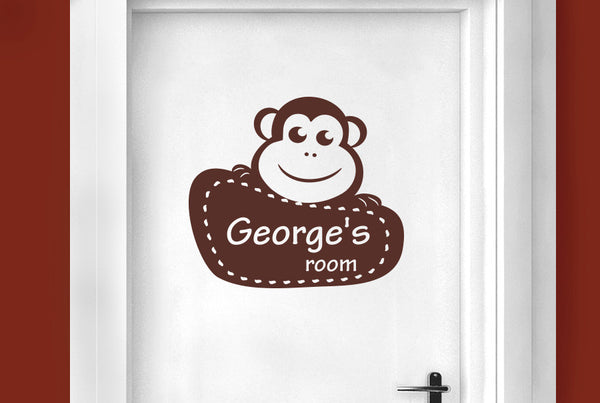 Personalised Framed Monkey Kids Door Room Sticker