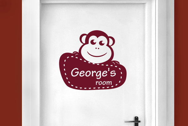 Personalised Framed Monkey Kids Door Room Sticker