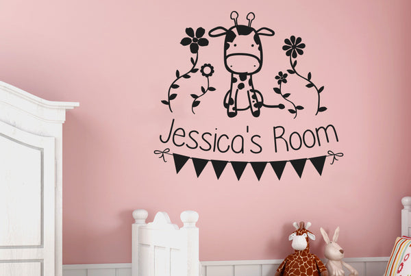 Personalised Giraffe Kids Room Sign Wall Sticker