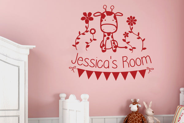 Personalised Giraffe Kids Room Sign Wall Sticker