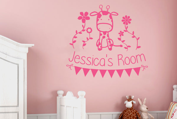 Personalised Giraffe Kids Room Sign Wall Sticker