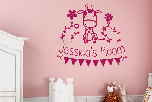 Personalised Giraffe Kids Room Sign Wall Sticker
