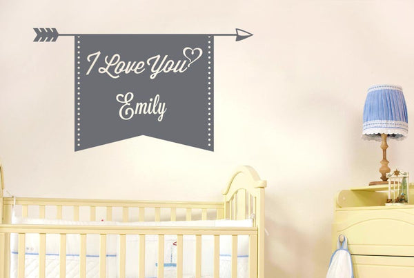 Personalised I Love You Arrow And Banner Wall Sticker