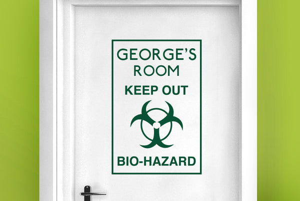 Personalised Keep Out Bio-Hazard Boys Door Room Sticker