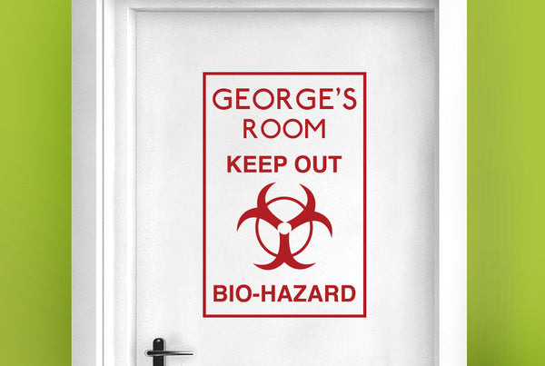 Personalised Keep Out Bio-Hazard Boys Door Room Sticker
