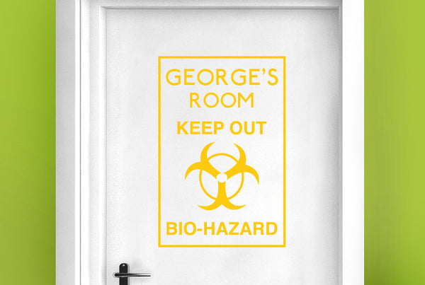 Personalised Keep Out Bio-Hazard Boys Door Room Sticker