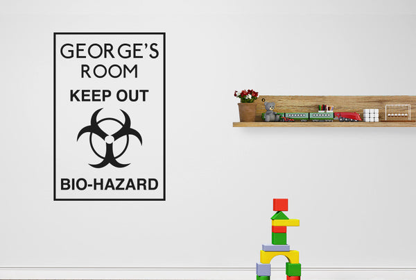Personalised Keep Out Bio-Hazard Boys Room Sign Wall Sticker