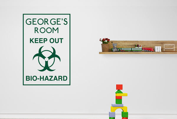 Personalised Keep Out Bio-Hazard Boys Room Sign Wall Sticker