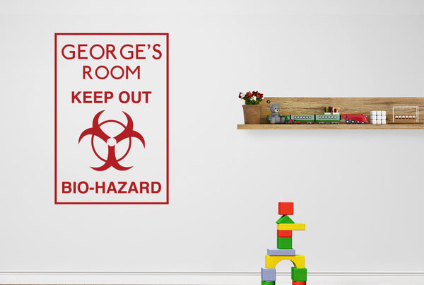 Personalised Keep Out Bio-Hazard Boys Room Sign Wall Sticker
