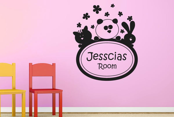 Personalised Kitten Panda Rabbit Kids Room Wall Sticker