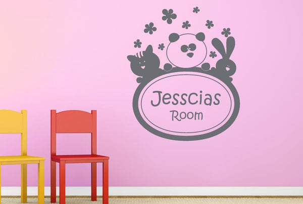 Personalised Kitten Panda Rabbit Kids Room Wall Sticker
