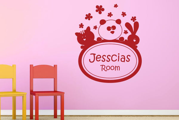 Personalised Kitten Panda Rabbit Kids Room Wall Sticker