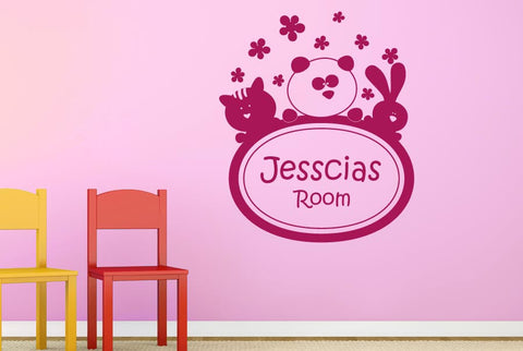 Personalised Kitten Panda Rabbit Kids Room Wall Sticker