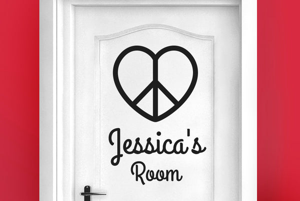 Personalised Love Peace Heart Door Room Sticker
