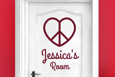 Personalised Love Peace Heart Door Room Sticker
