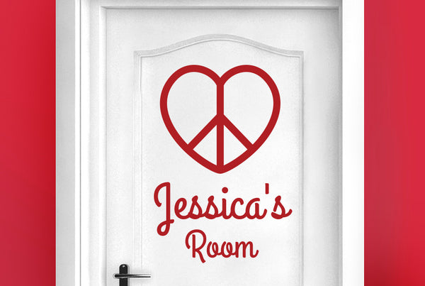 Personalised Love Peace Heart Door Room Sticker